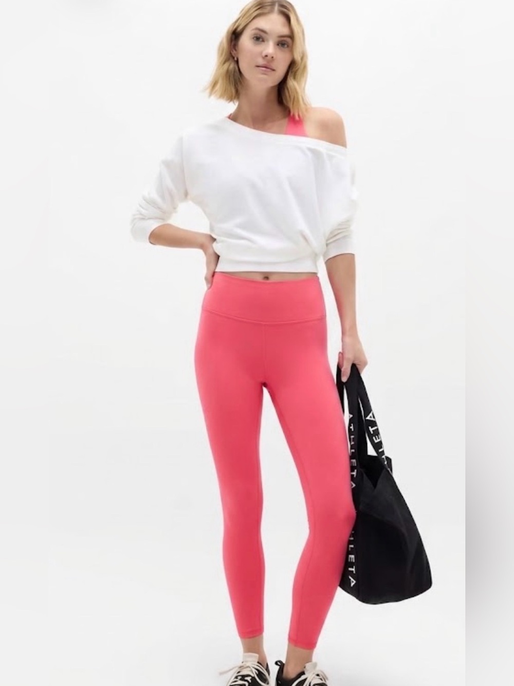 Athleta $99 NWT W15.5-17” R10 I22” Transcend 7/8 Leggings Coral Petal Pink XL